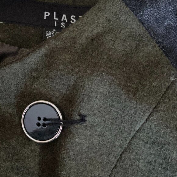 Plastic Island Peacoat Military Green Double Breasted Wool Coat Size S - Picture 11 of 11